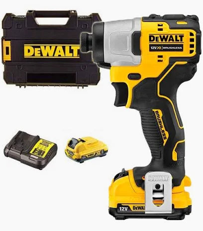 DEWALT 12V MAX Brushless 1/4in 6mm 163Nm Cordless Impact Driver Kit, 2*2.0Ah Battery, Charger