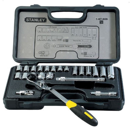 STANLEY 23-Piece 3/8" Drive 6-Point Metric Socket Wrench Set with 13 Standard Sockets and 6 Deep Sockets (8–20mm)