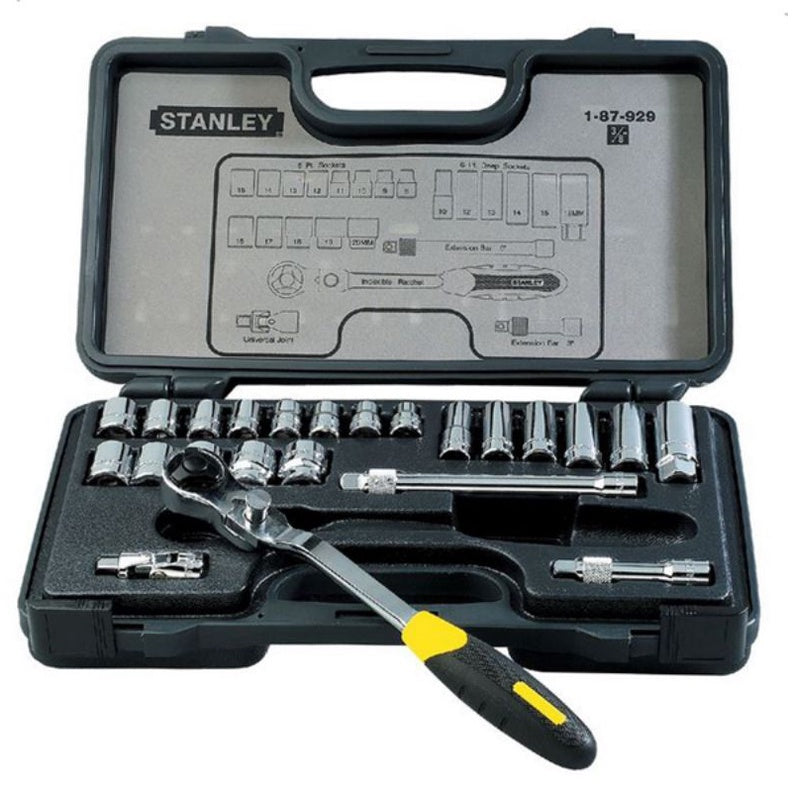 STANLEY 23-Piece 3/8" Drive 6-Point Metric Socket Wrench Set with 13 Standard Sockets and 6 Deep Sockets (8–20mm)