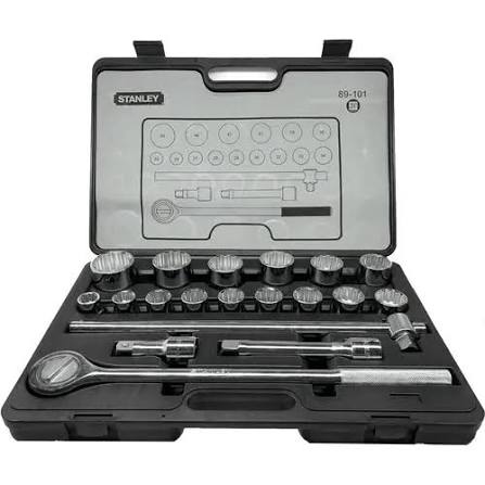 STANLEY 19 PCS. METRIC SOCKET SET; 15 PCS 12 PTS SOCKETS, 3/4" DR. 22 - 50MM,