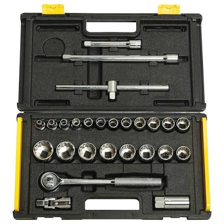 STANLEY 25 PCS. ENGLISH SIZE SOCKETS; 1/2" DRIVE, 12 PTS. 1/4" - 1-1/4" SOCKETS