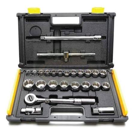 STANLEY 27 PCS. METRIC SOCKET SET; 12 PTS. 1/2" DRIVE 10 - 32 MM, 20 PCS SOCKETS,