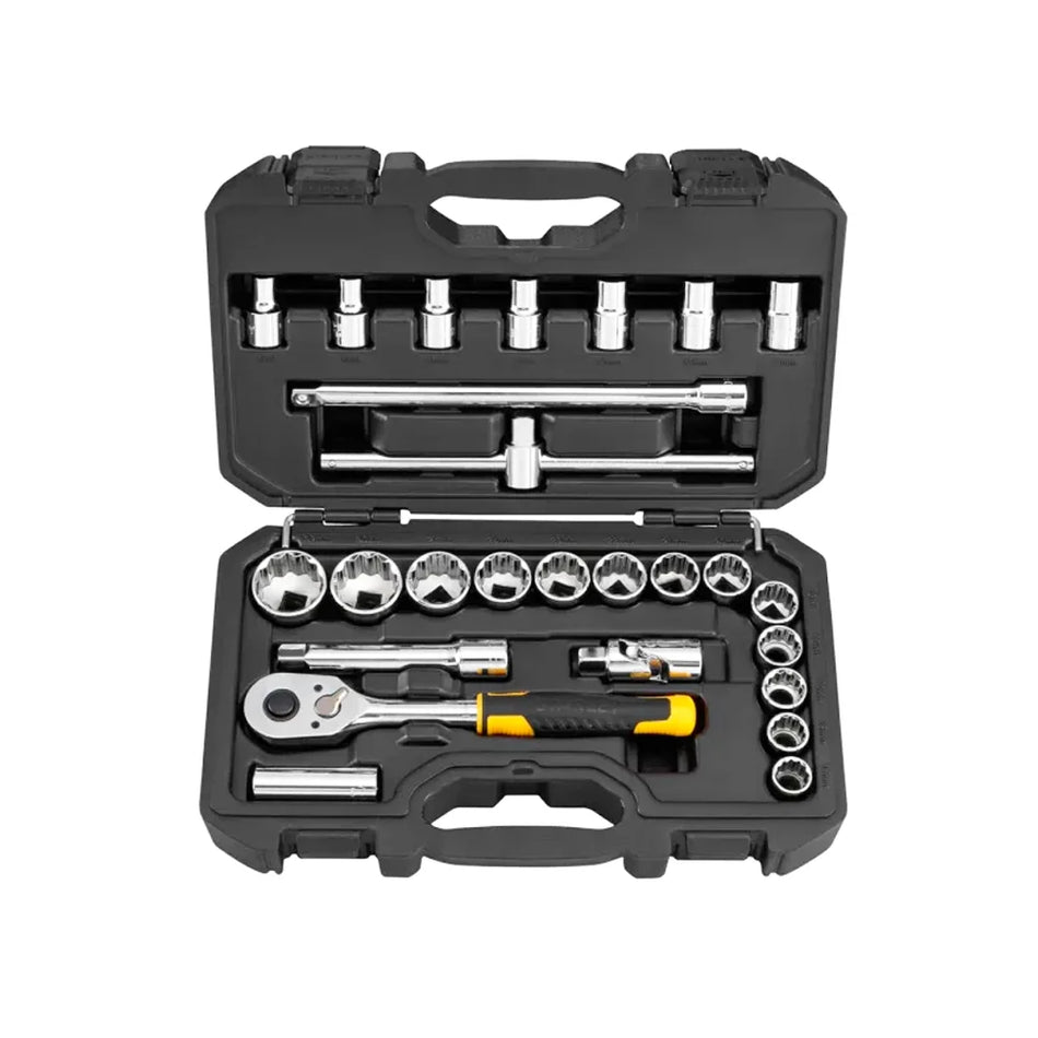 STANLEY 26 PCS METRIC SOCKET SET; 12 PTS. 1/2” DR. 8 - 32 MM, 20 PCS SOCKETS;