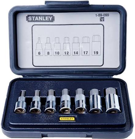 STANLEY 7 PCS. METRIC HEX SOCKET BIT SET, 1/2" DR 6 - 19MM